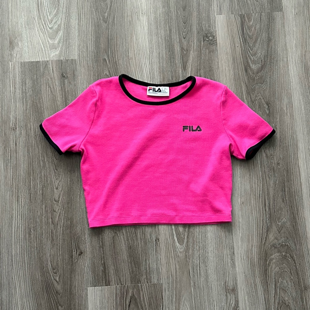 Fila Vibrant Pink Crop Tee with Black Accents
